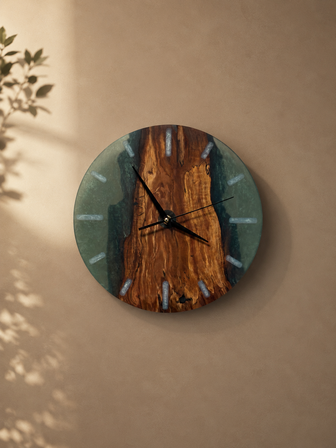 12-inch resin and applewood wall clock